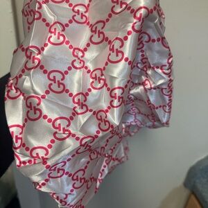 Pink and White Patterned Satin bonnet